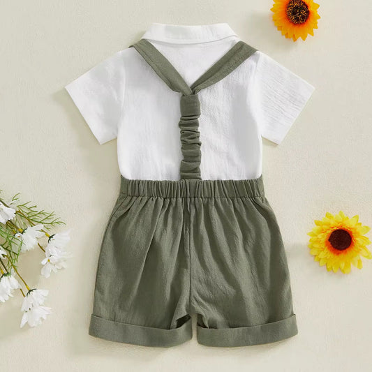 Baby Boy Olive Green Gentleman Suit with Suspender