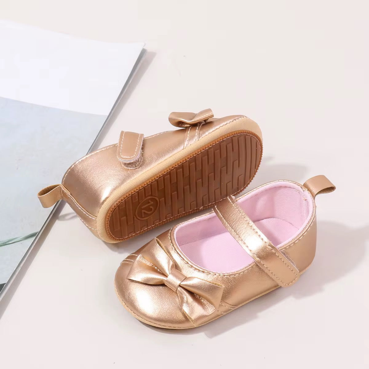 Metallic Gold Bow Baby Shoes