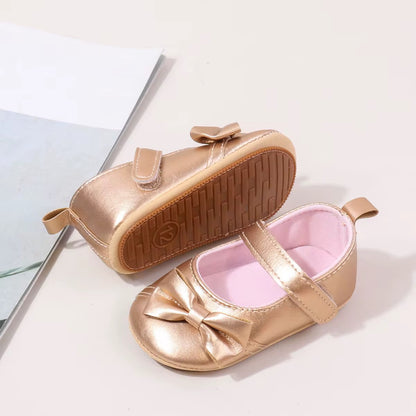 Metallic Gold Bow Baby Shoes