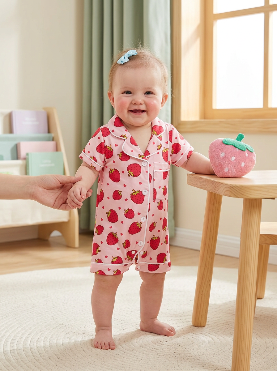 Soft & Chic Strawberry Night-Romper