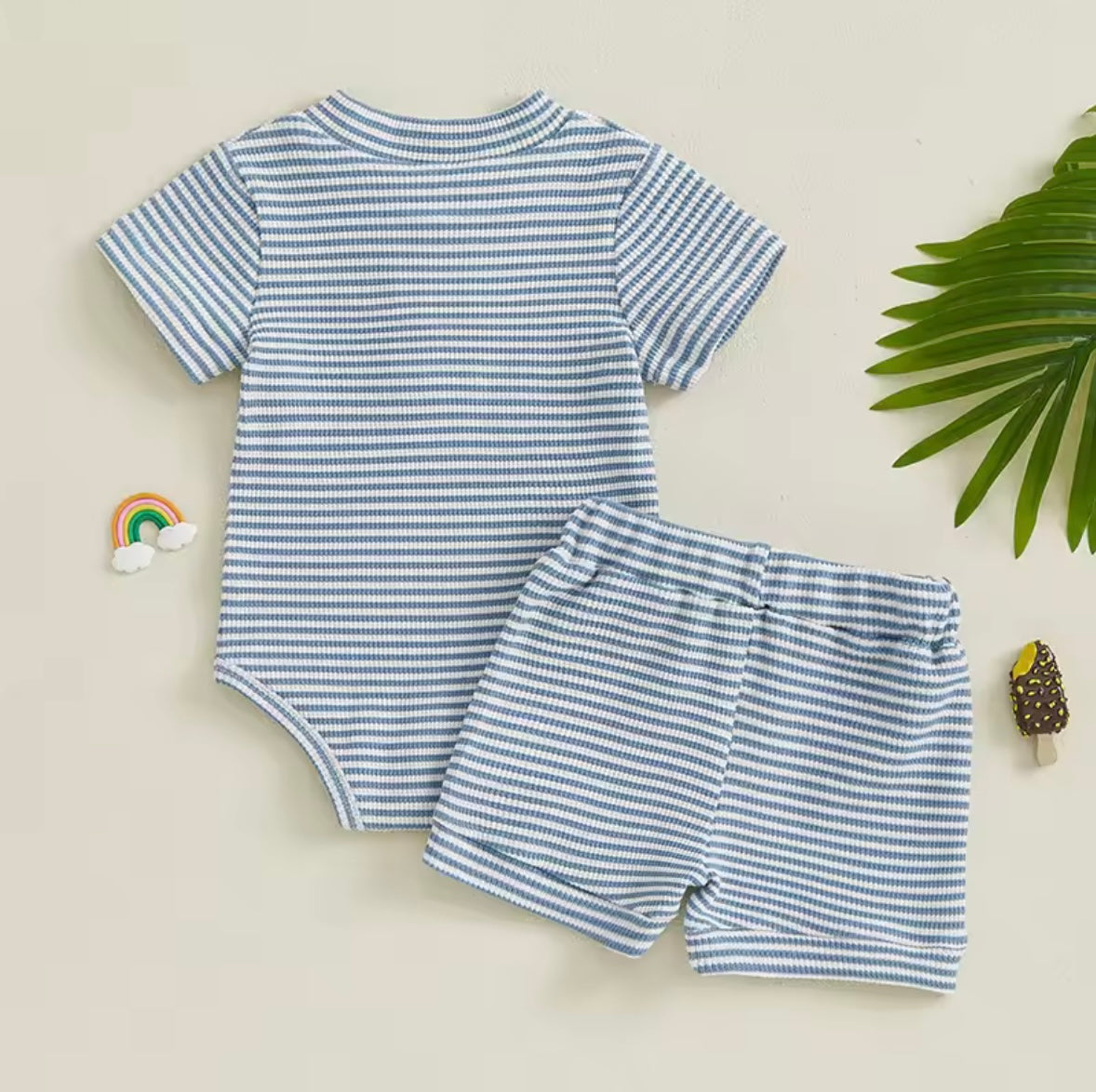 2-Piece Blue & White Striped Ribbed Set