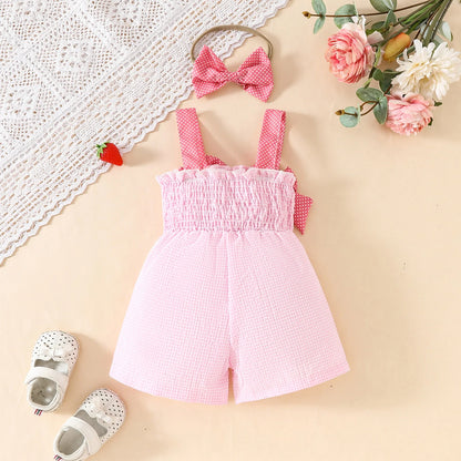 Elegant Pink Plaid Bunny Romper Set