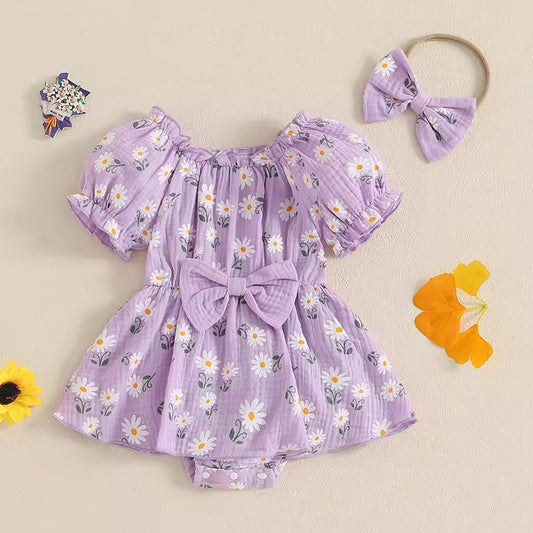 Lavender Floral Cotton Romper for Infant Girls