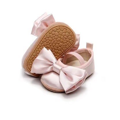Luxury Pink Satin Baby Shoes with Oversized Bow