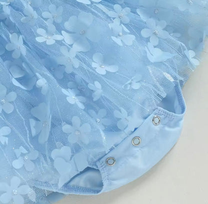 Baby Girl Blue 3D Flower Tulle Dress Romper Set