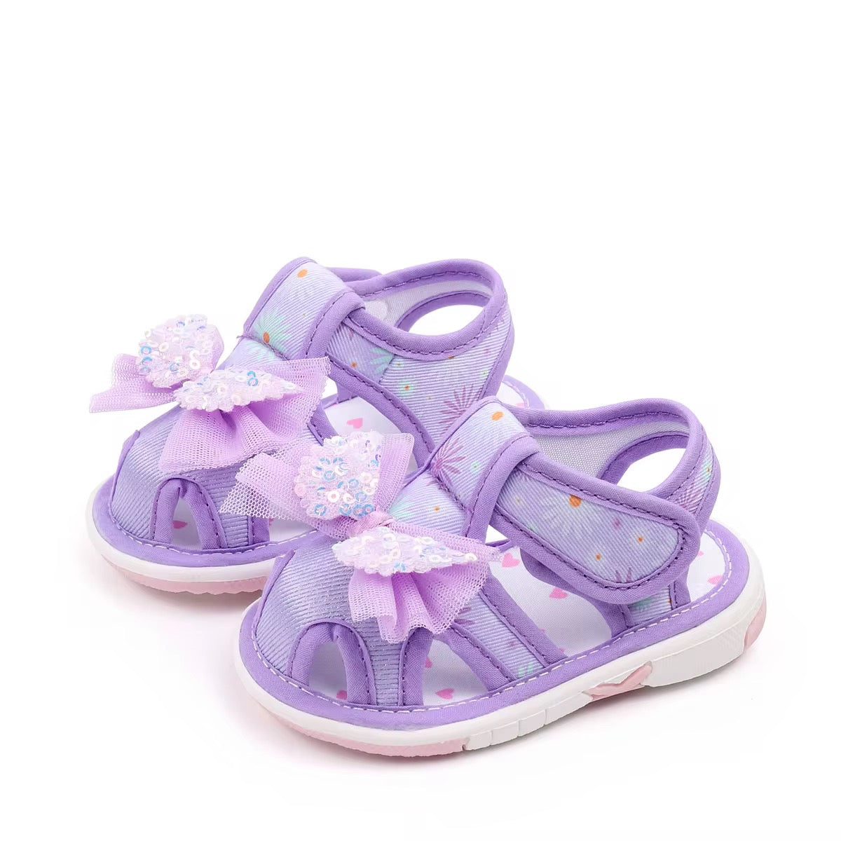 Purple Squeaky Floral Bow Baby Sandals