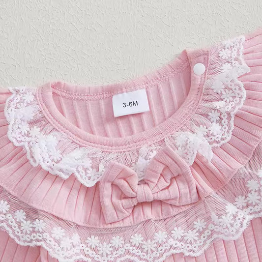 Newborn Girl Pink Ribbed Jumpsuit & Headband Set