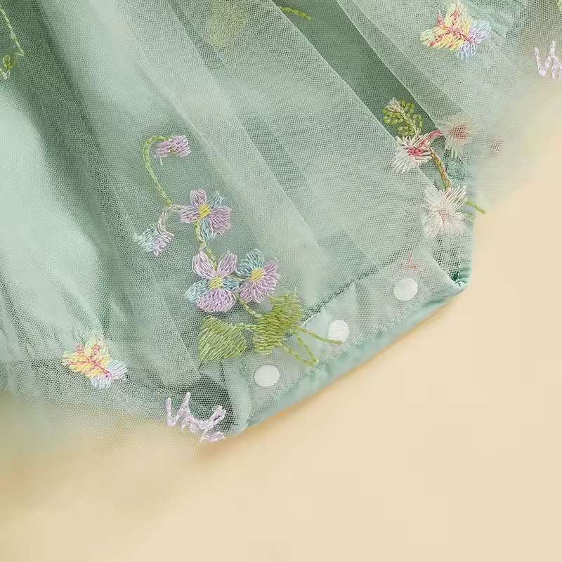 Infant Girl Soft Green Flower Mesh Romper