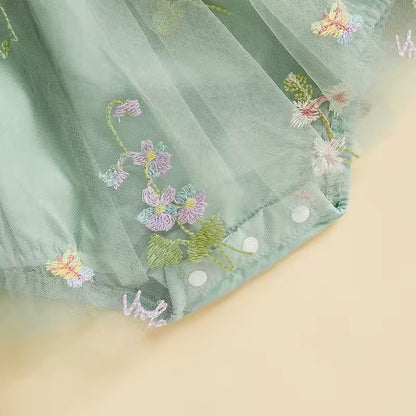 Infant Girl Soft Green Flower Mesh Romper