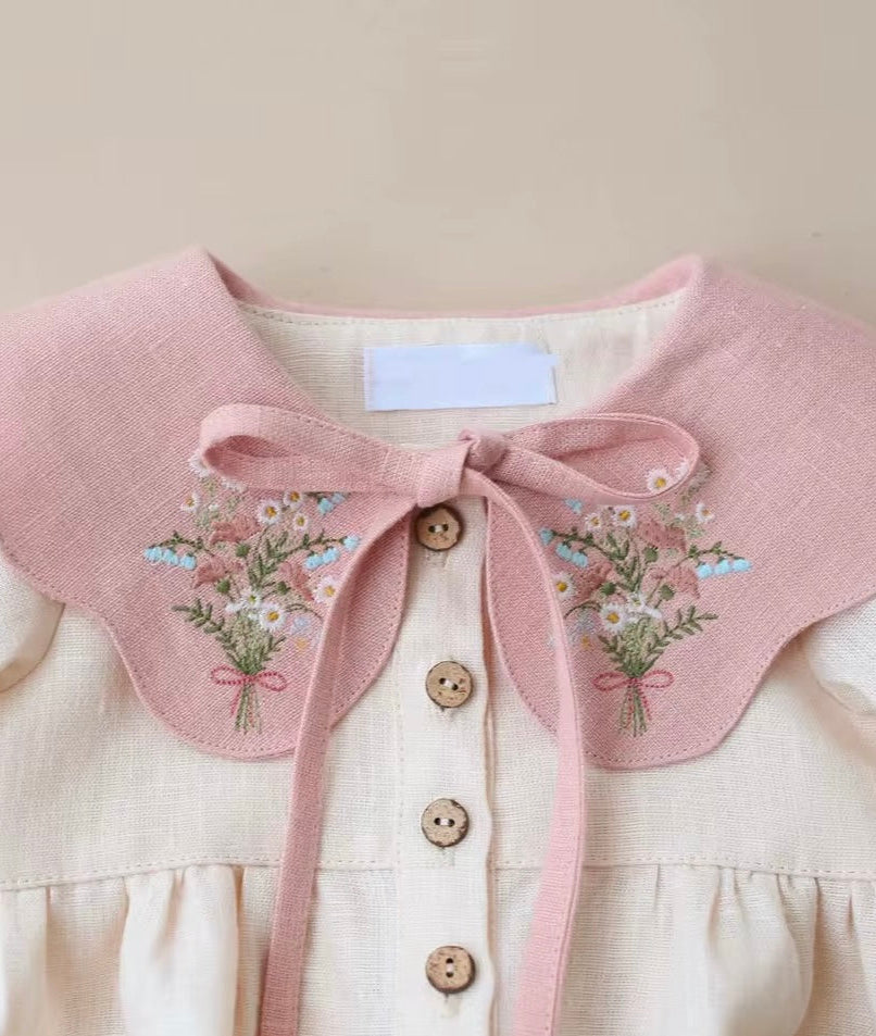 Floral Embroidered Cotton Linen Dress