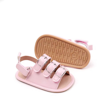 Soft Pink Triple Buckle Baby Sandals