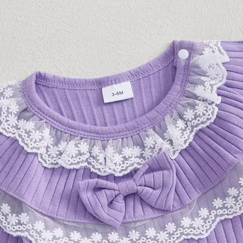Newborn Girl Purple Ribbed Jumpsuit & Headband Set