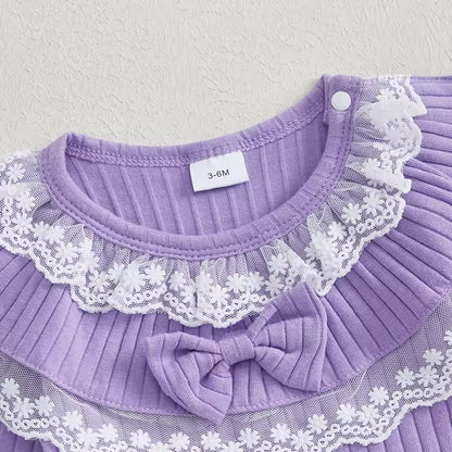 Newborn Girl Purple Ribbed Jumpsuit & Headband Set