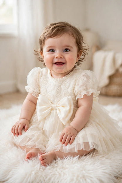 Beige 3D Floral Occasion Dress