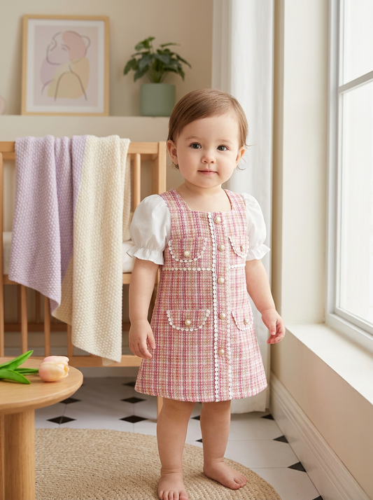 Classy Pink Tweed Princess Dress