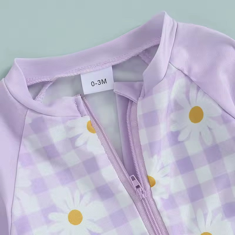 Pastel Flower Long Sleeve Swimwear & Matching Cap