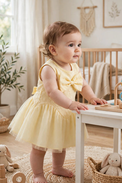 Soft Yellow Bow Sleeveless Summer Dress