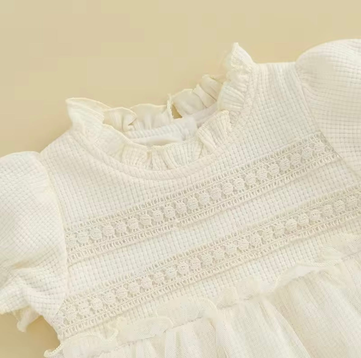 Off-White Lace Princess Romper Dress