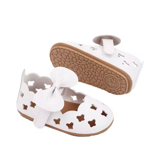 Elegant White Cut-Out Baby Shoes with Bow