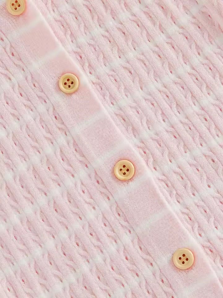 Soft Pink Knit Ruffle Short-Sleeve Romper