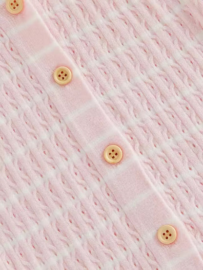 Soft Pink Knit Ruffle Short-Sleeve Romper