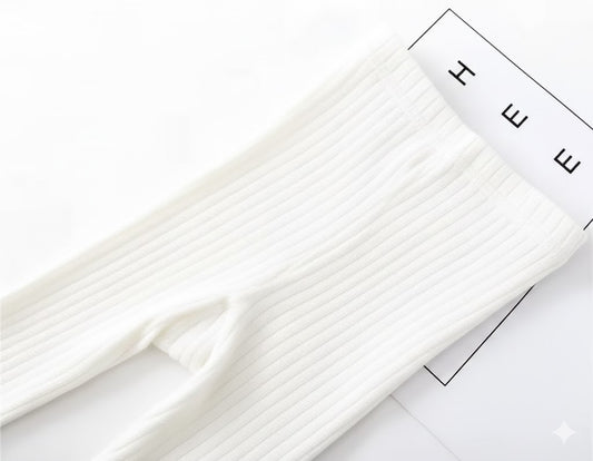 Soft White Fine-Ribbed Cotton Tights