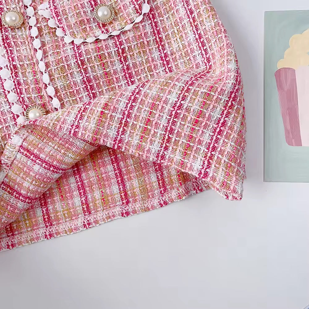 Classy Pink Tweed Princess Dress