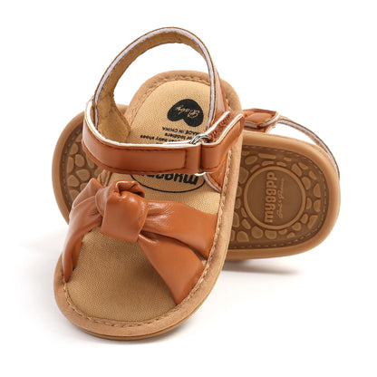 Soft Baby Girls' Bow Knot Sandals-Brown