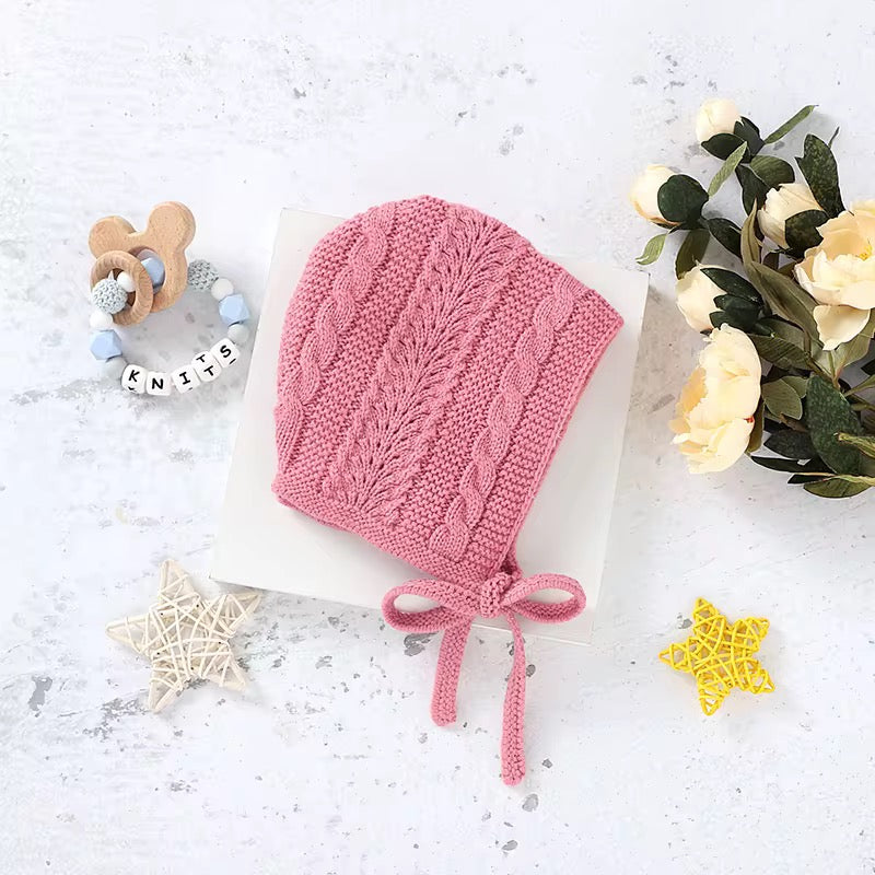 Warm Pink Knitted Hat for Baby Girls