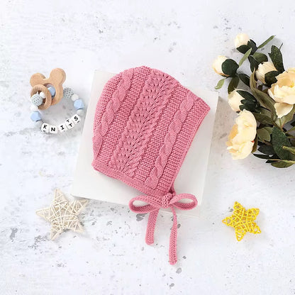 Warm Pink Knitted Hat for Baby Girls