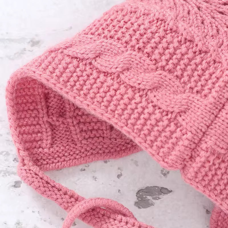Warm Pink Knitted Hat for Baby Girls