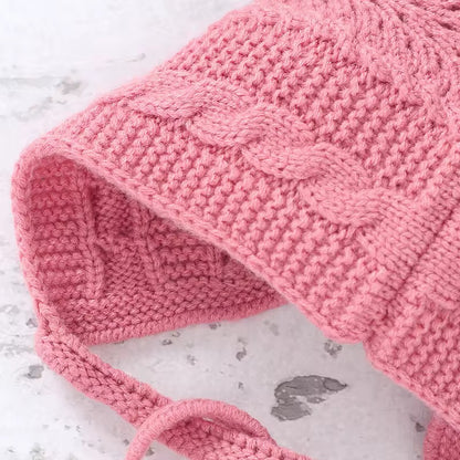Warm Pink Knitted Hat for Baby Girls