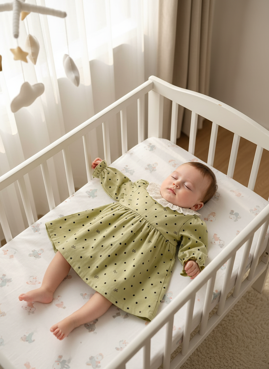 Olive Polka Dot Dress with Lace Collar