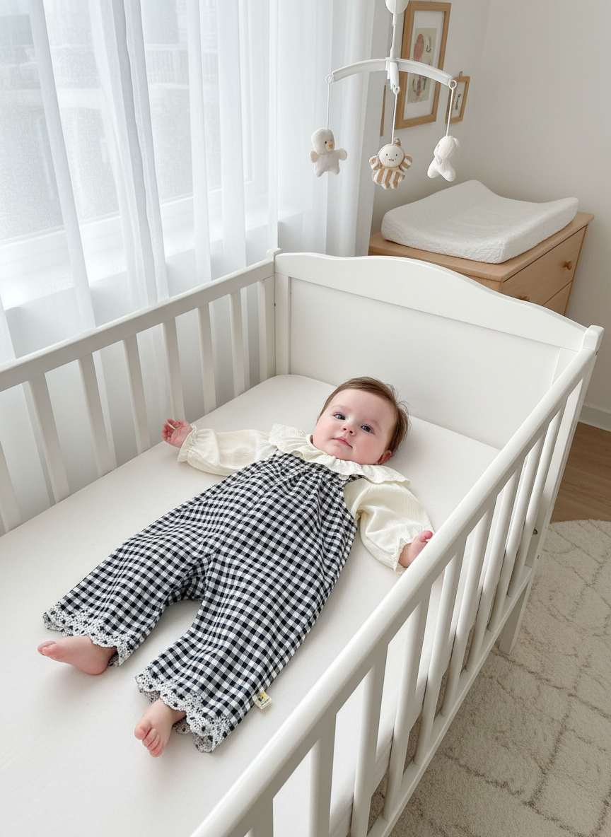 Black & White Plaid Overall Set