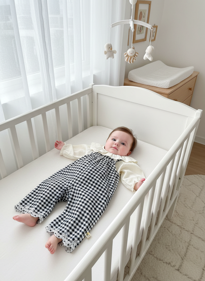 Black & White Plaid Overall Set