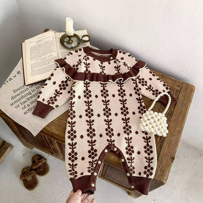 Vintage Floral Ruffle 100% Cotton Knit Romper