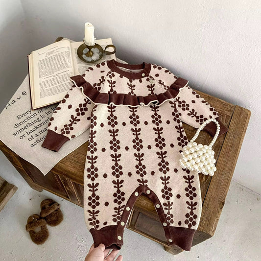 Vintage Floral Ruffle 100% Cotton Knit Romper