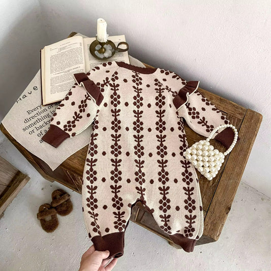 Vintage Floral Ruffle 100% Cotton Knit Romper