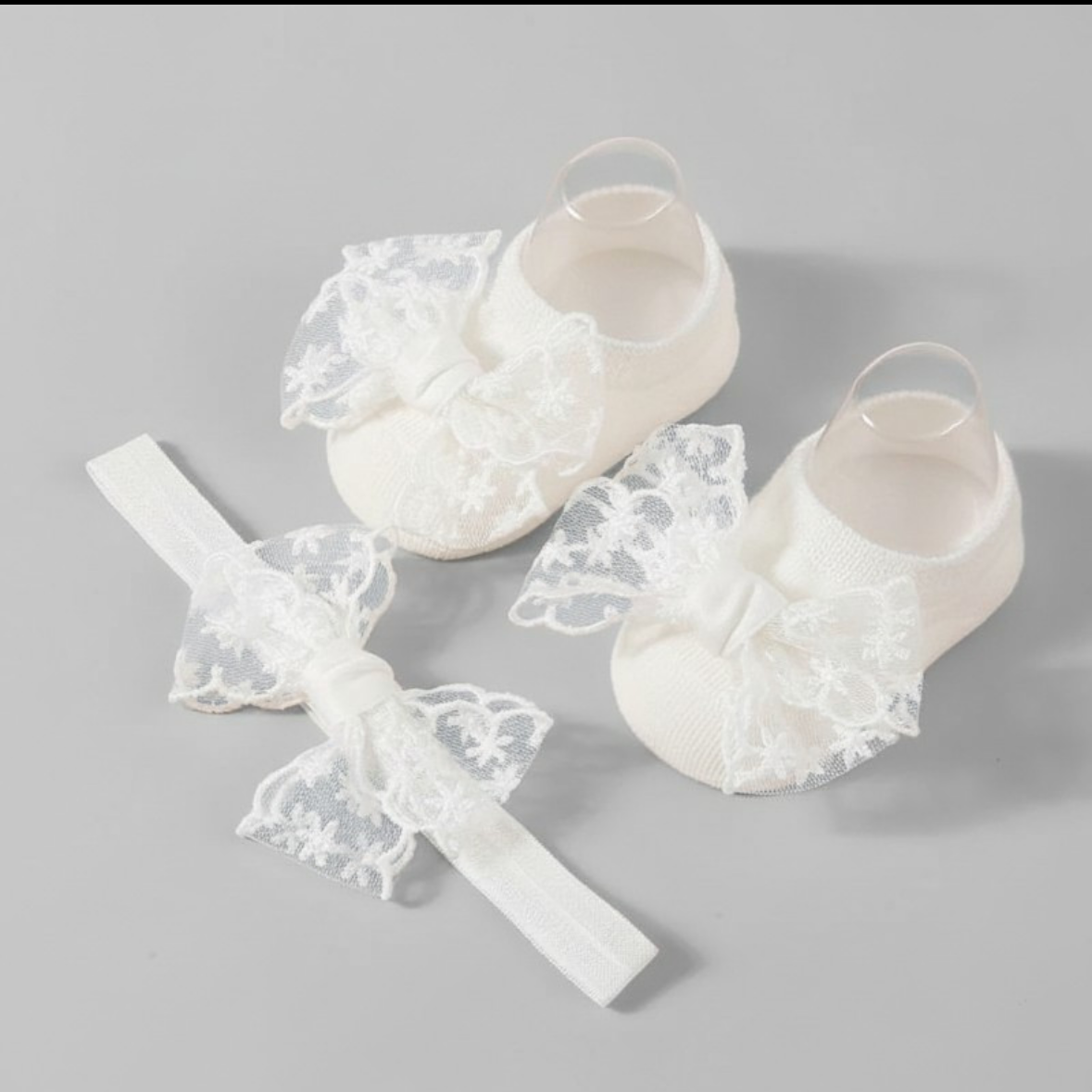 Soft Baby Lace Socks & Headband Set – White