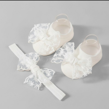 Soft Baby Lace Socks & Headband Set – White