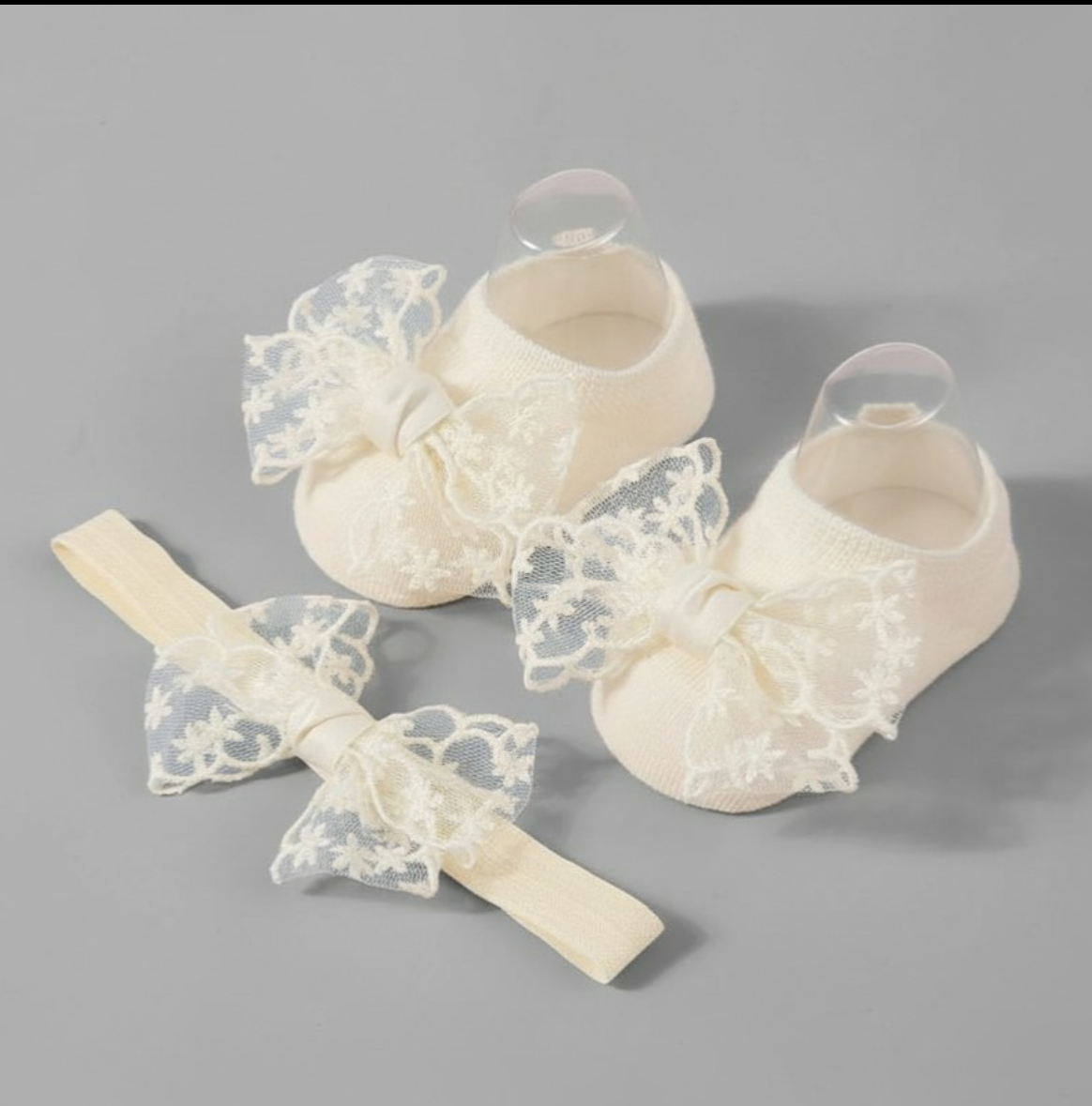 Soft Baby Lace Socks & Headband Set – Beige