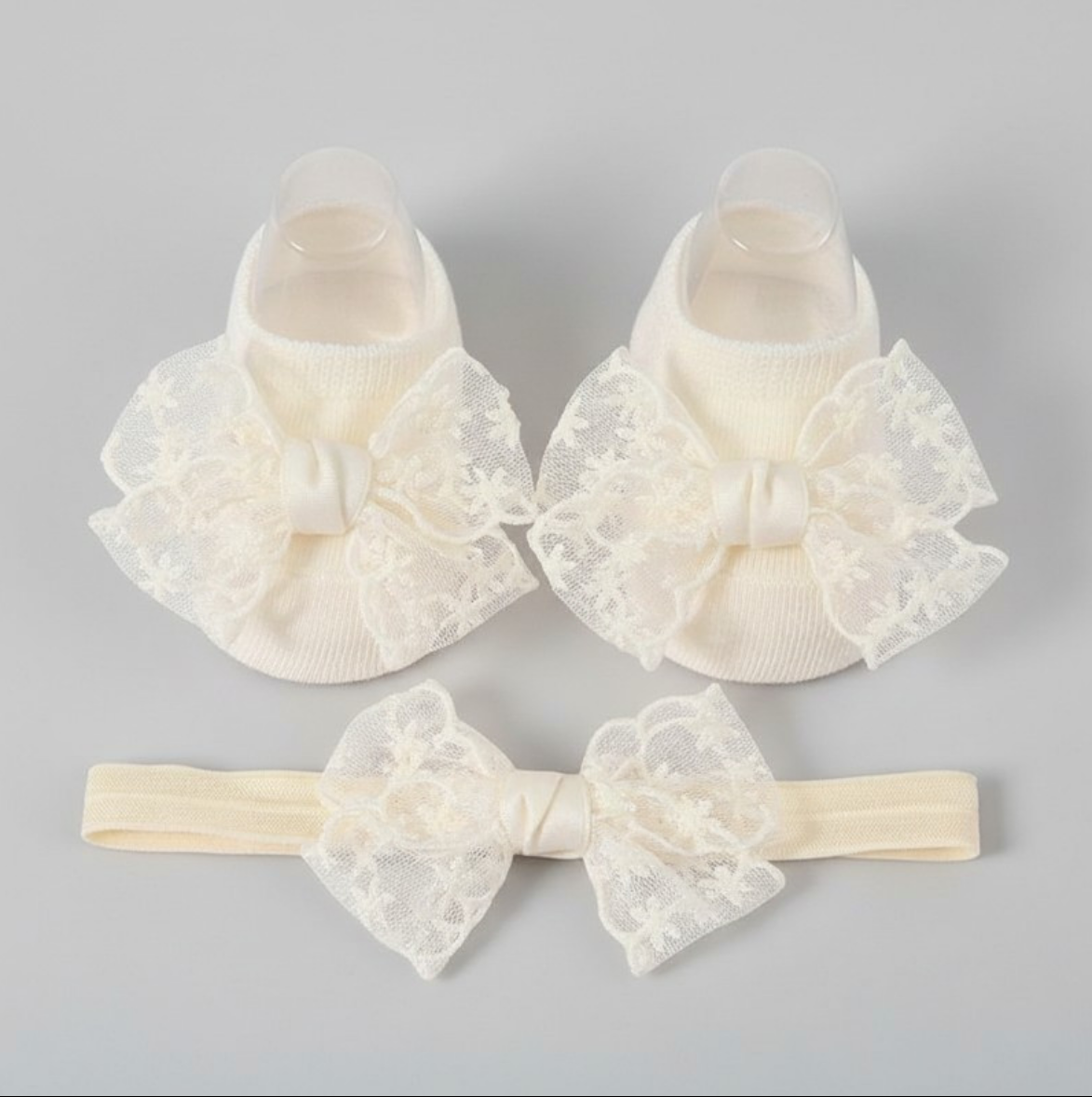 Soft Baby Lace Socks & Headband Set – Beige