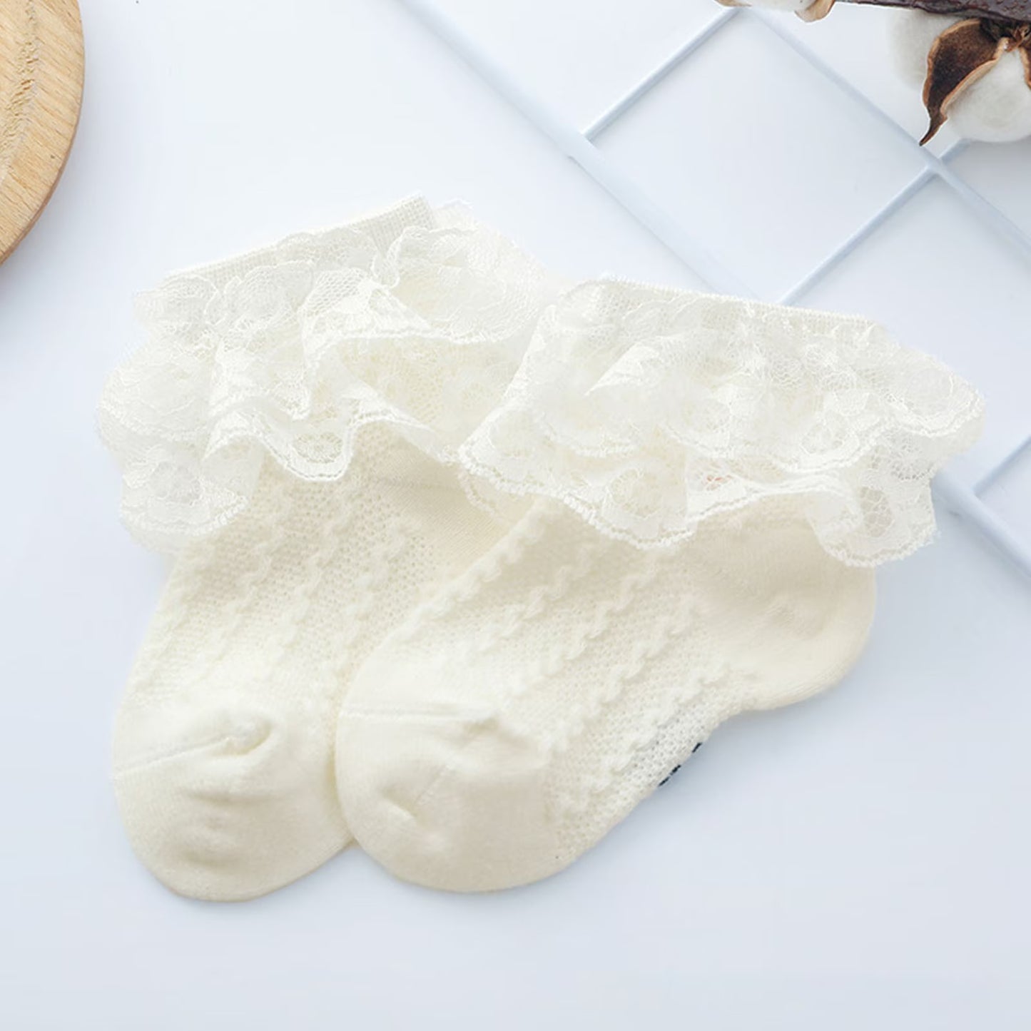 Soft Knit Baby Lace Socks – Off-White