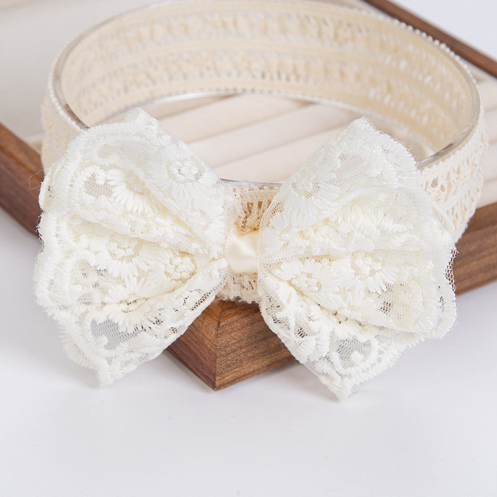 Gentle Baby Lace Headband – Elegant Beige Bow