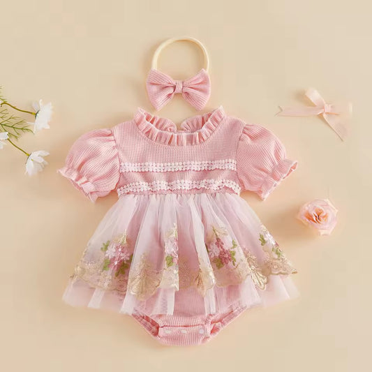 Pink Floral Dress with Headband