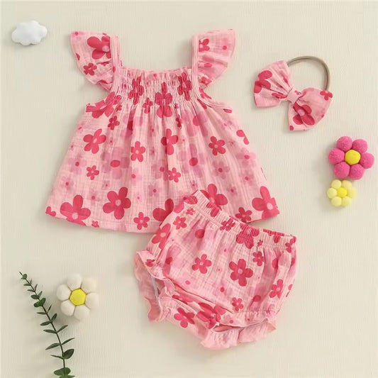 Floral Cotton 2-Piece Set with Headband