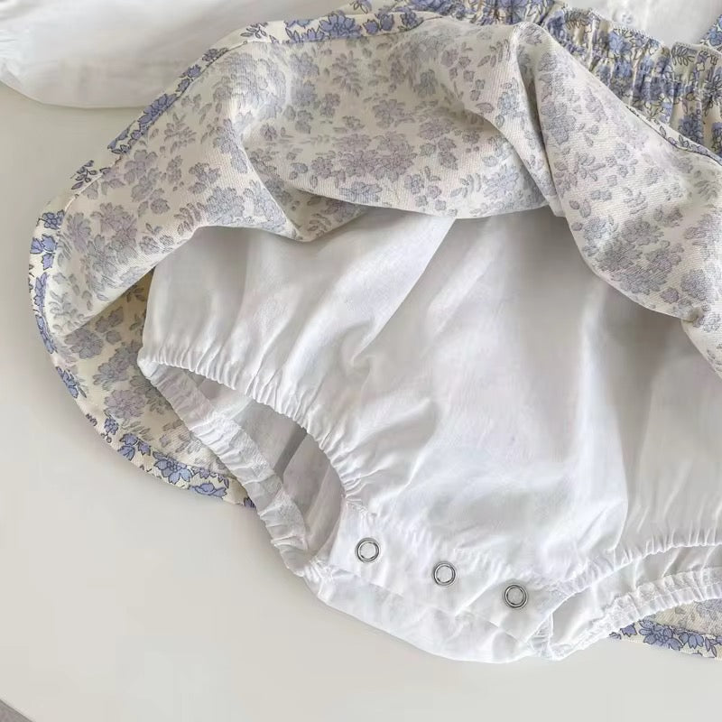 Vintage Floral Baby Girls Dress Romper & Bonnet Set