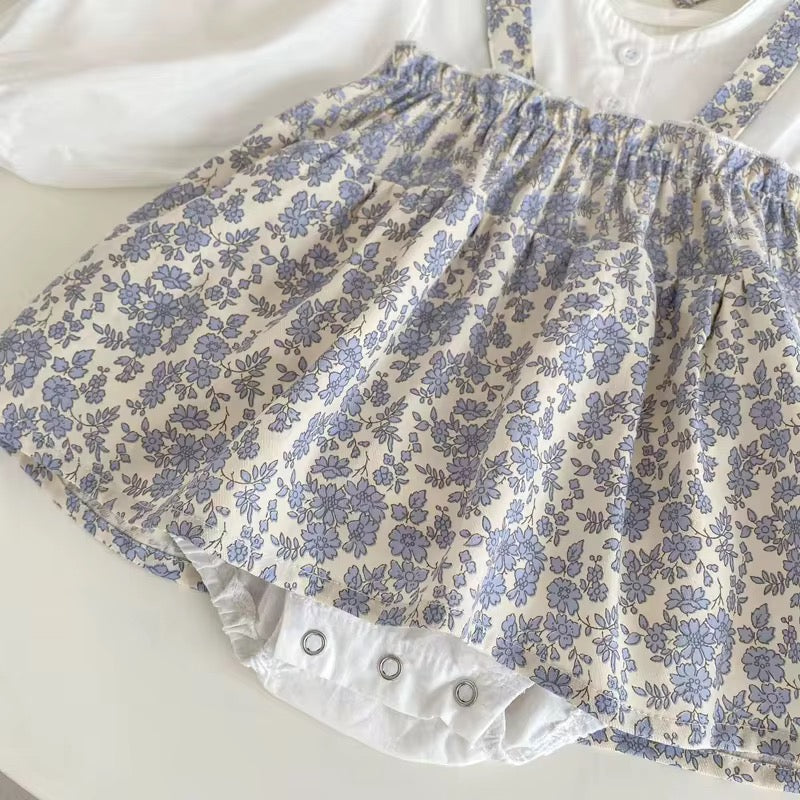 Vintage Floral Baby Girls Dress Romper & Bonnet Set