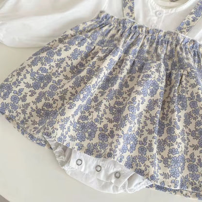 Vintage Floral Baby Girls Dress Romper & Bonnet Set