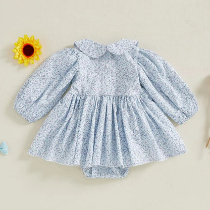 Elegant Blue Floral Smocked Dress for Baby Girls